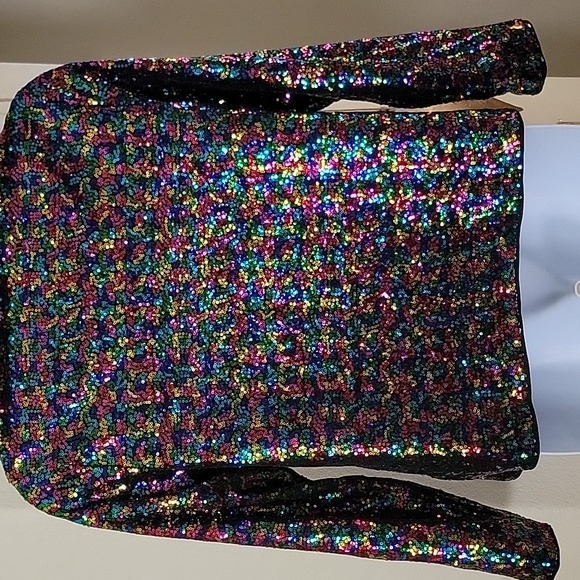 KANCY KOLE Multi Color Sequined Button Up Cardigan Sweater Style Jacket size L - Picture 5 of 13